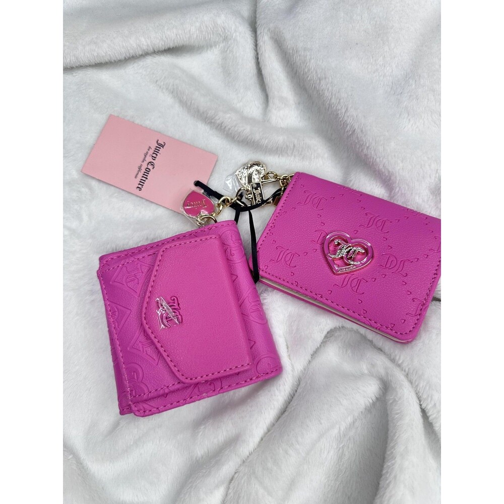 Juicy Couture Wallet Wristlet Womens One Size Pink Heart Logo Card Holder Chain